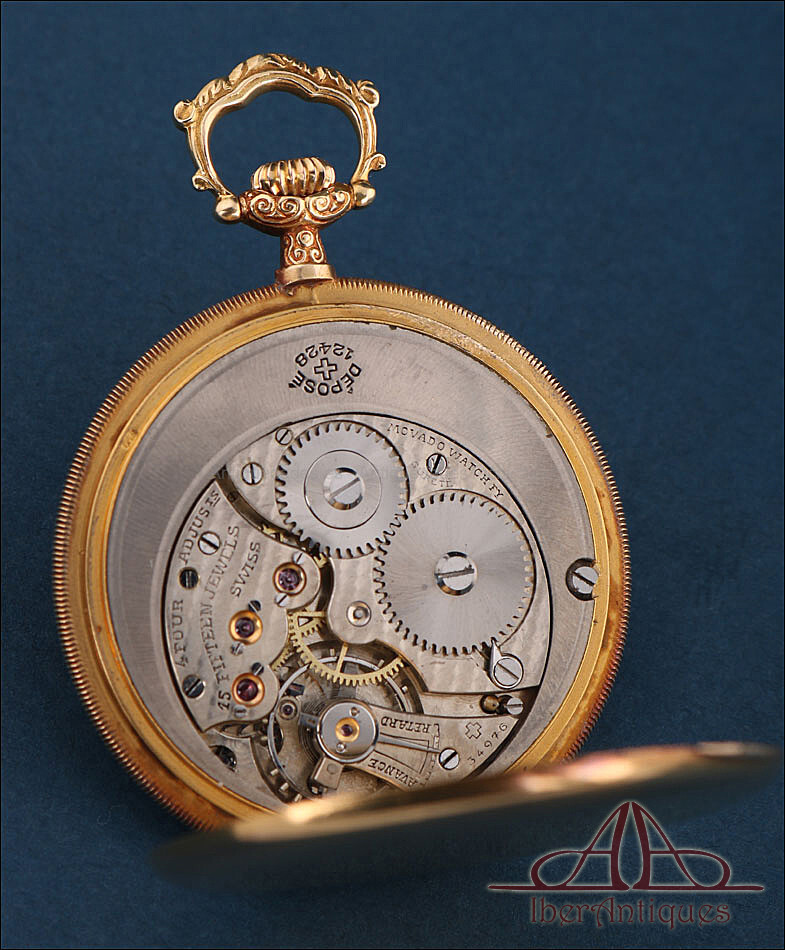 Antique Ultrafine Movado Pocket Watch. 18K Gold and Diamonds. Circa 1930