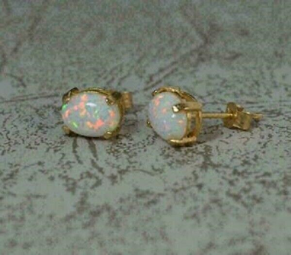 3Ct Oval Cut Fire Opal Beautiful Solitaire Stud Earrings 14K Yellow Gold Finish