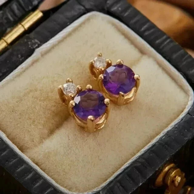2.00Ct Round Cut Simulated Amethyst Women’s Stud Earrings 14K Yellow Gold Plated