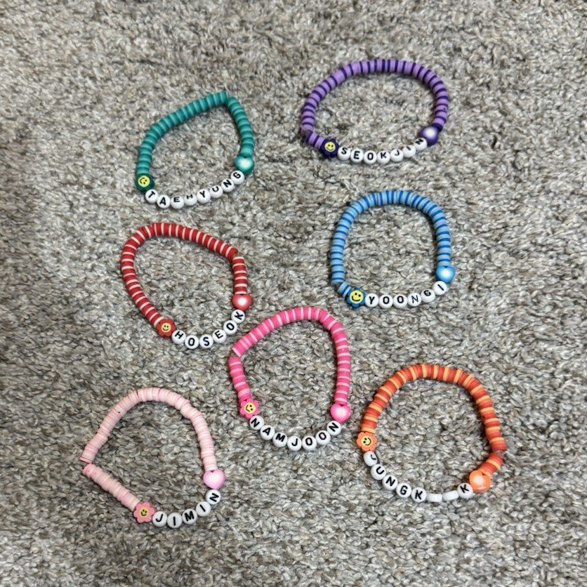 BTS Multicolor Beaded Letter Bracelets Set of 7 Plastic Unisex