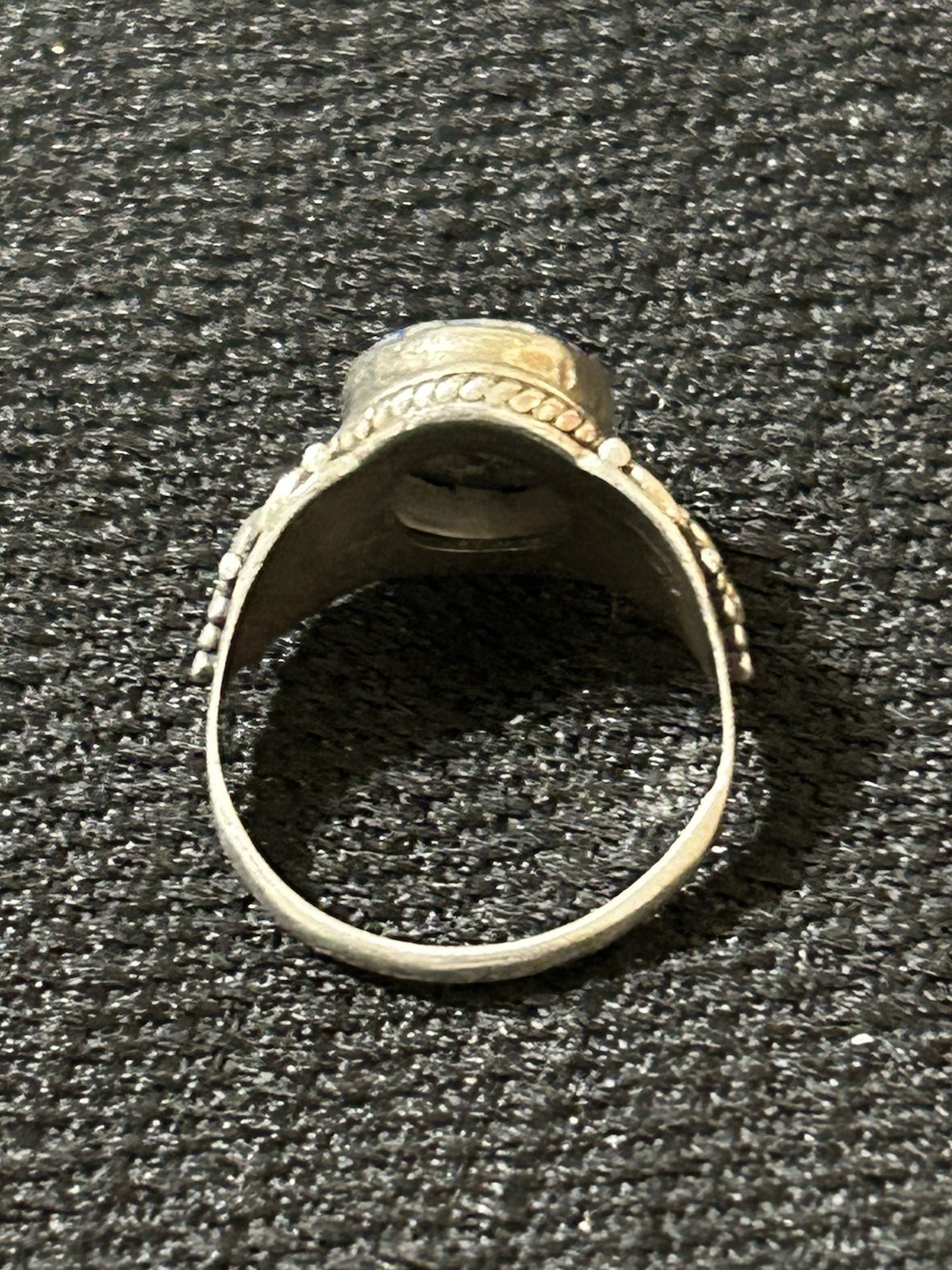 Vintage 925 Sterling Silver Blue / White Swirly Genuine Stone Ring Size 6.75