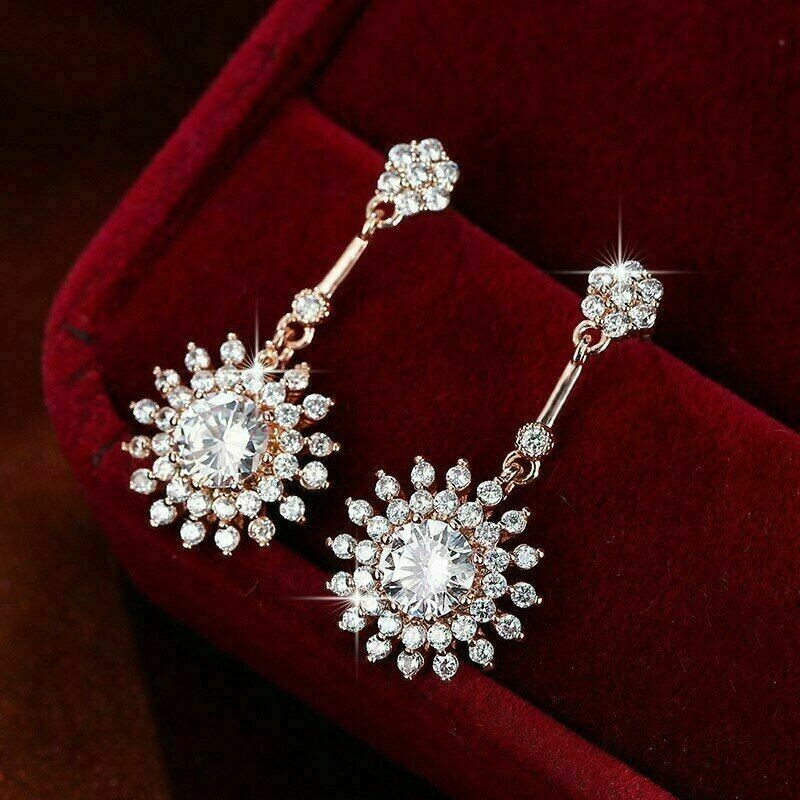 14K Rose Gold Plated In 2.40Ct Round Cut Simulated Diamond Drop Women’s Earring