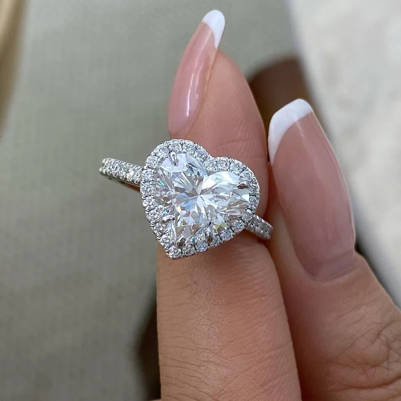 IGI 3.70Ct Heart EF/VSI Lab Grown Diamond Halo Engagement Ring 14k White Gold