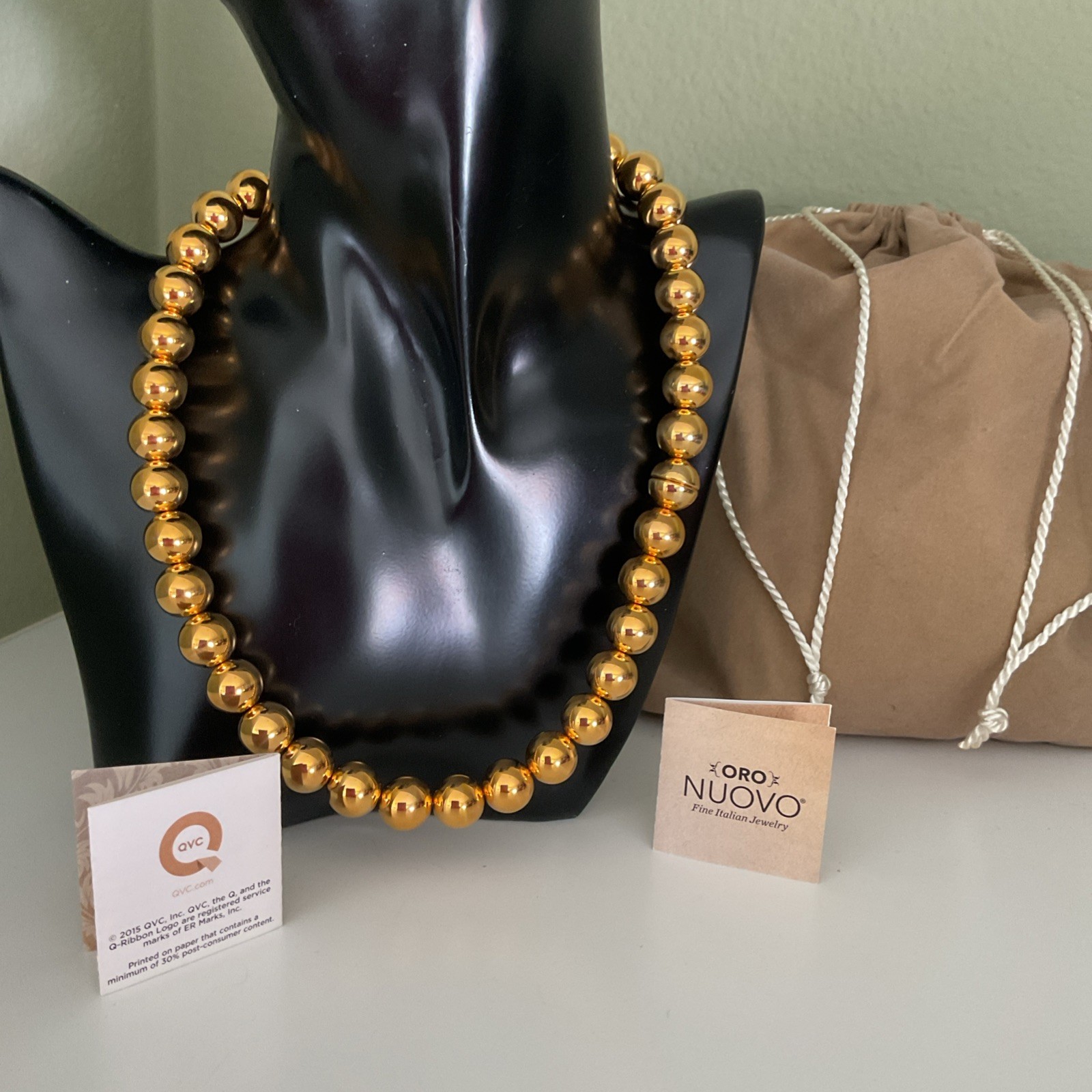 MILOR 14K Yellow Gold Resin Core 12 mm Bead Necklace Magnetic Clasp 18″ NEW