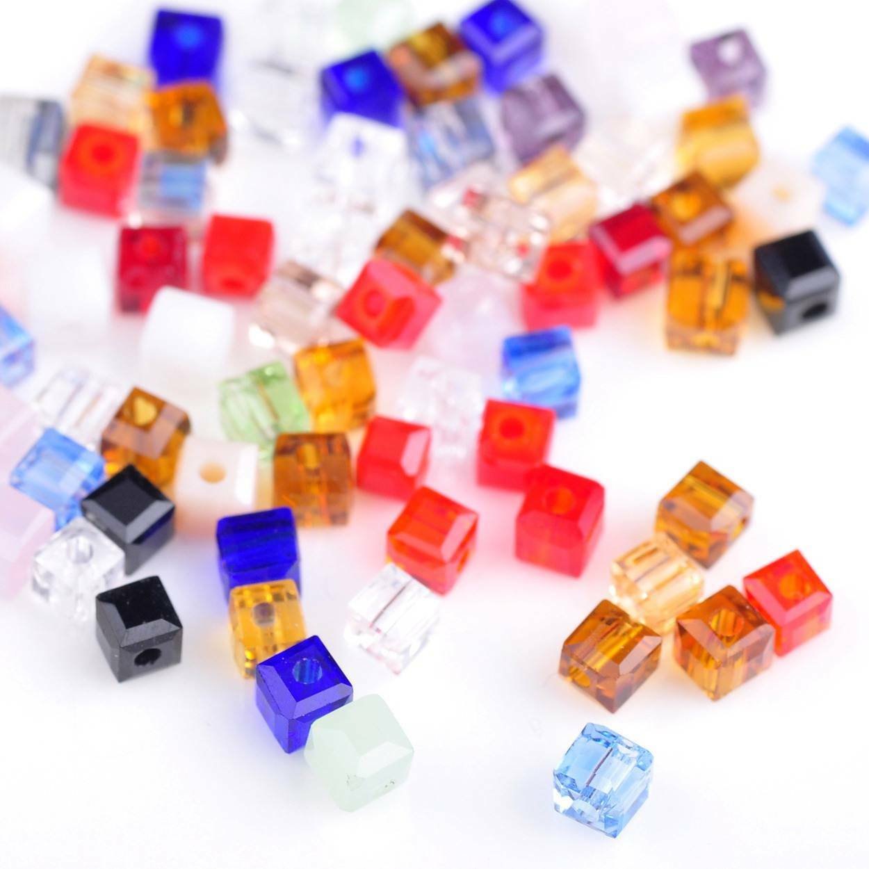 100pcs 3mm Cube Square Faceted Crystal Glass Loose Spacer Crafts Beads lot