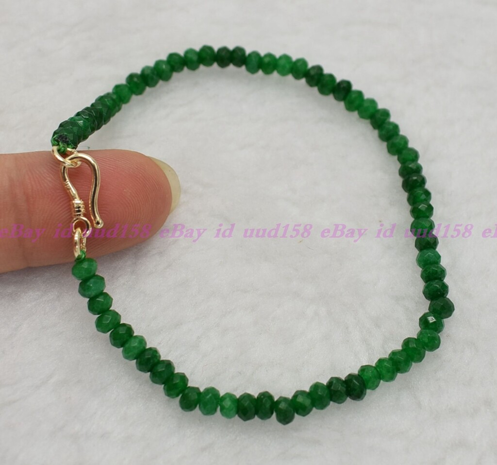 Natural 2x4mm Green Jade Faceted Roundelle Beads Elastic Bracelet 7.5”AAA