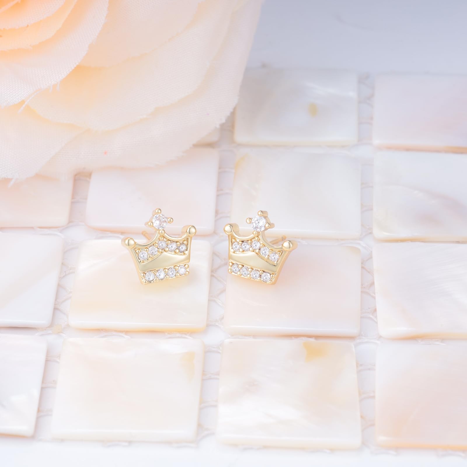 Sterling Silver Crown Earrings – Hypoallergenic 10.8 millimeters, gold