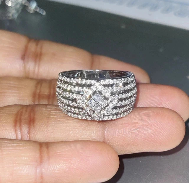 2.20Ct Round Moissanite Multi-Row Cocktail Engagement Ring 14K White Gold Plated