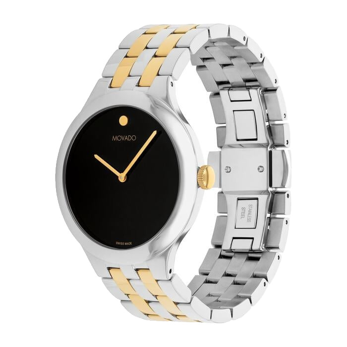 MOVADO 0607733 BLACK DIAL TWO TONE STAINLESS STEEL BRACELET 40MM MENS WATCH