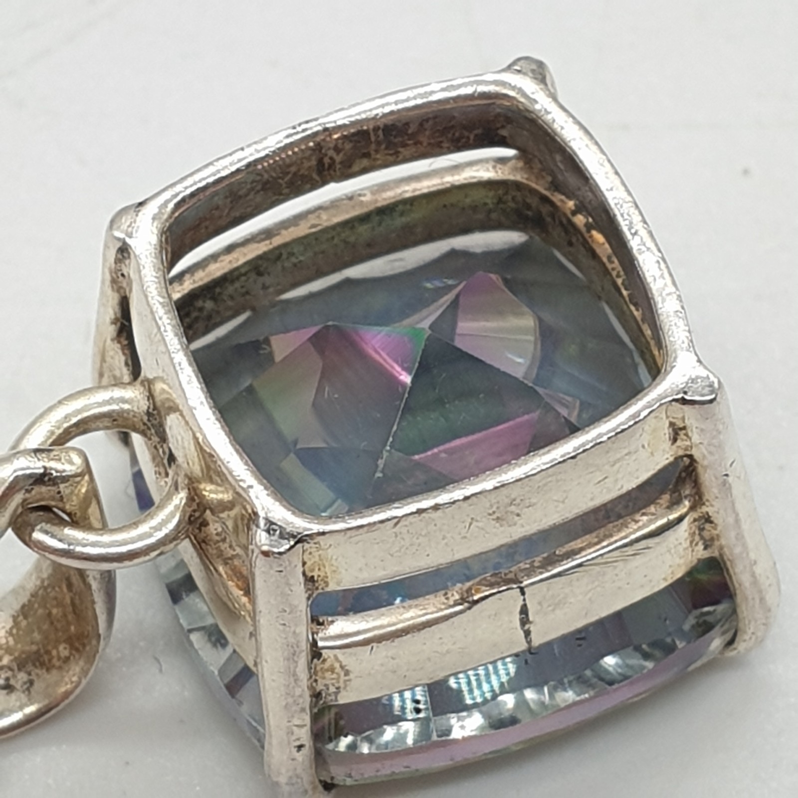 925 Sterling Silver Chain Pendant Necklace Rainbow Watermelon Crystal 45.5cm