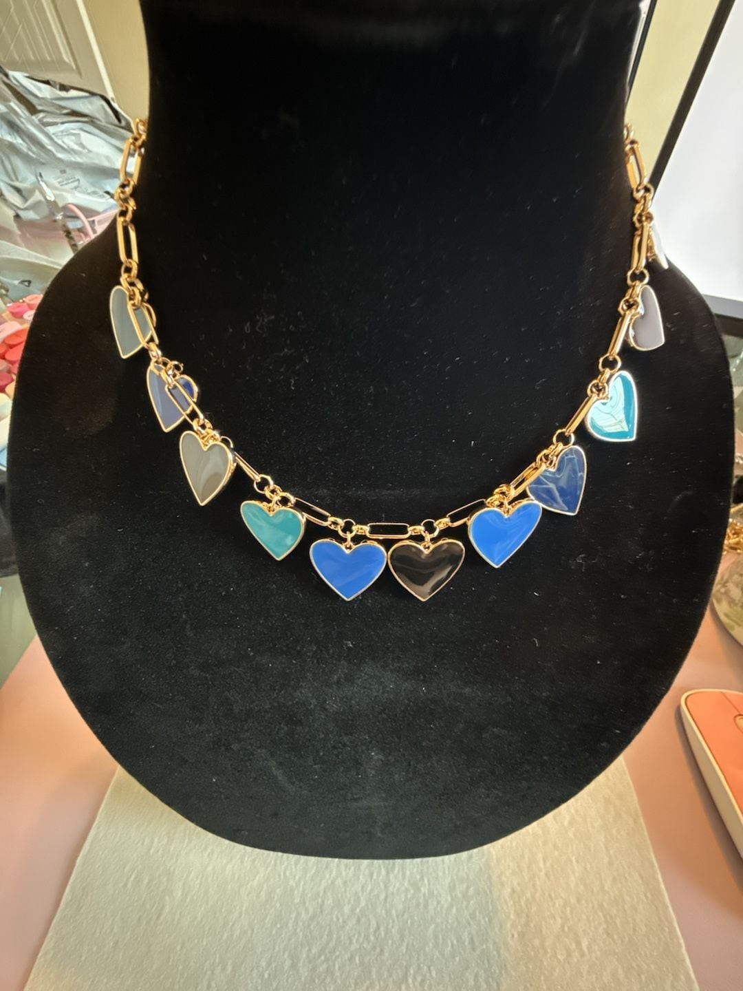 Park Lane Cobalt Gold-Tone Multi-Color Enamel Heart Charm Necklace