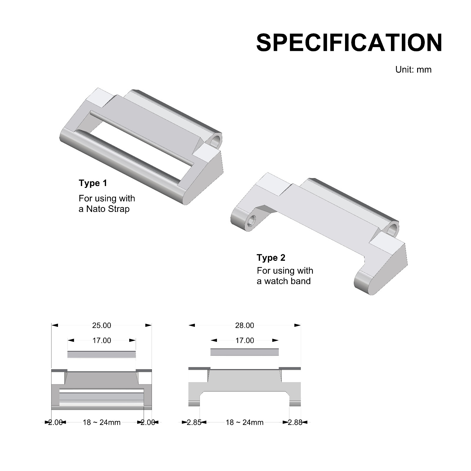 Watch Strap&Band Adapter for CASIO W736H-WS1500-AE1500-DW291H-TRT-110H-HDC700
