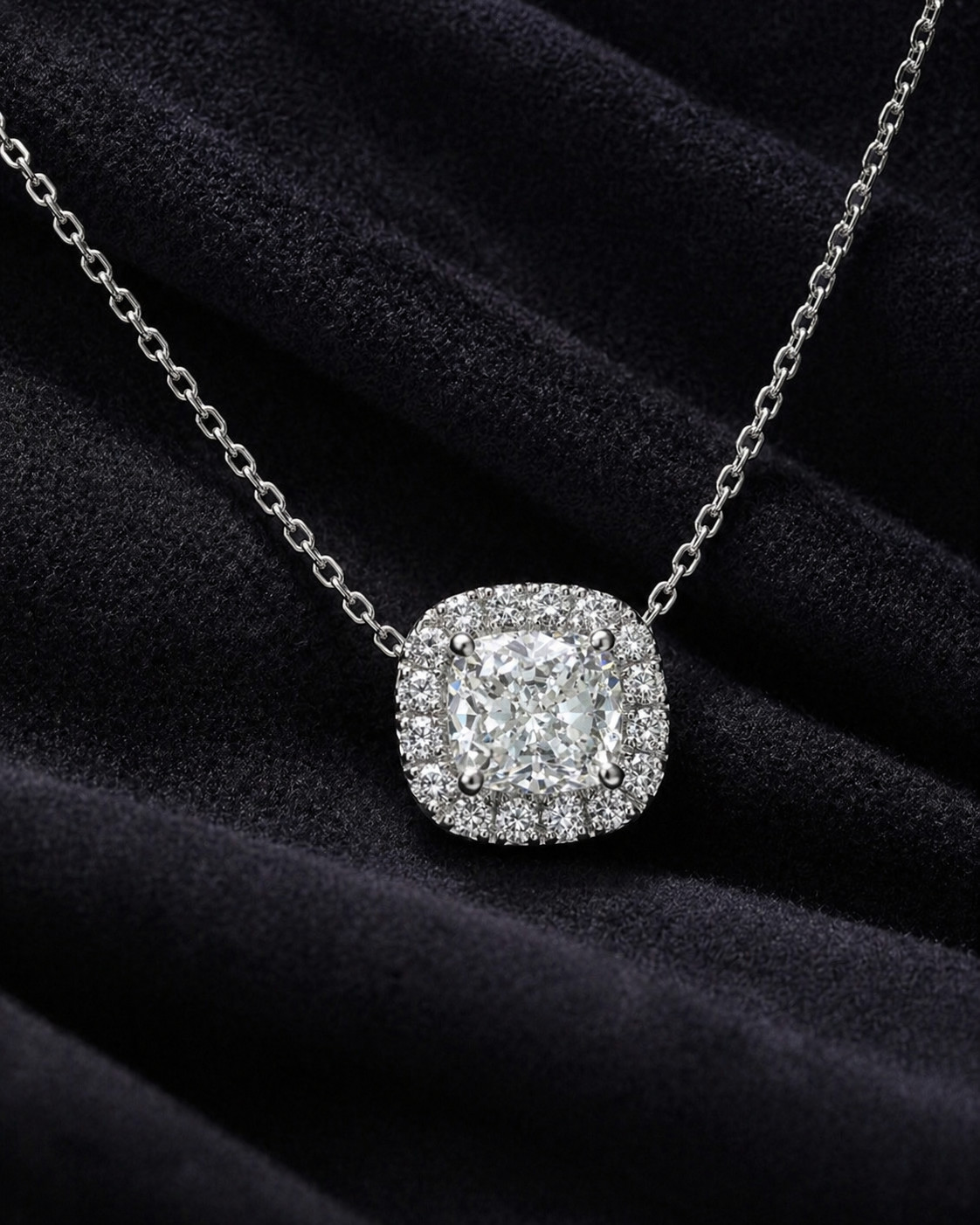 Natural Radiant Cut Diamond Halo Pendant 18KT White Gold