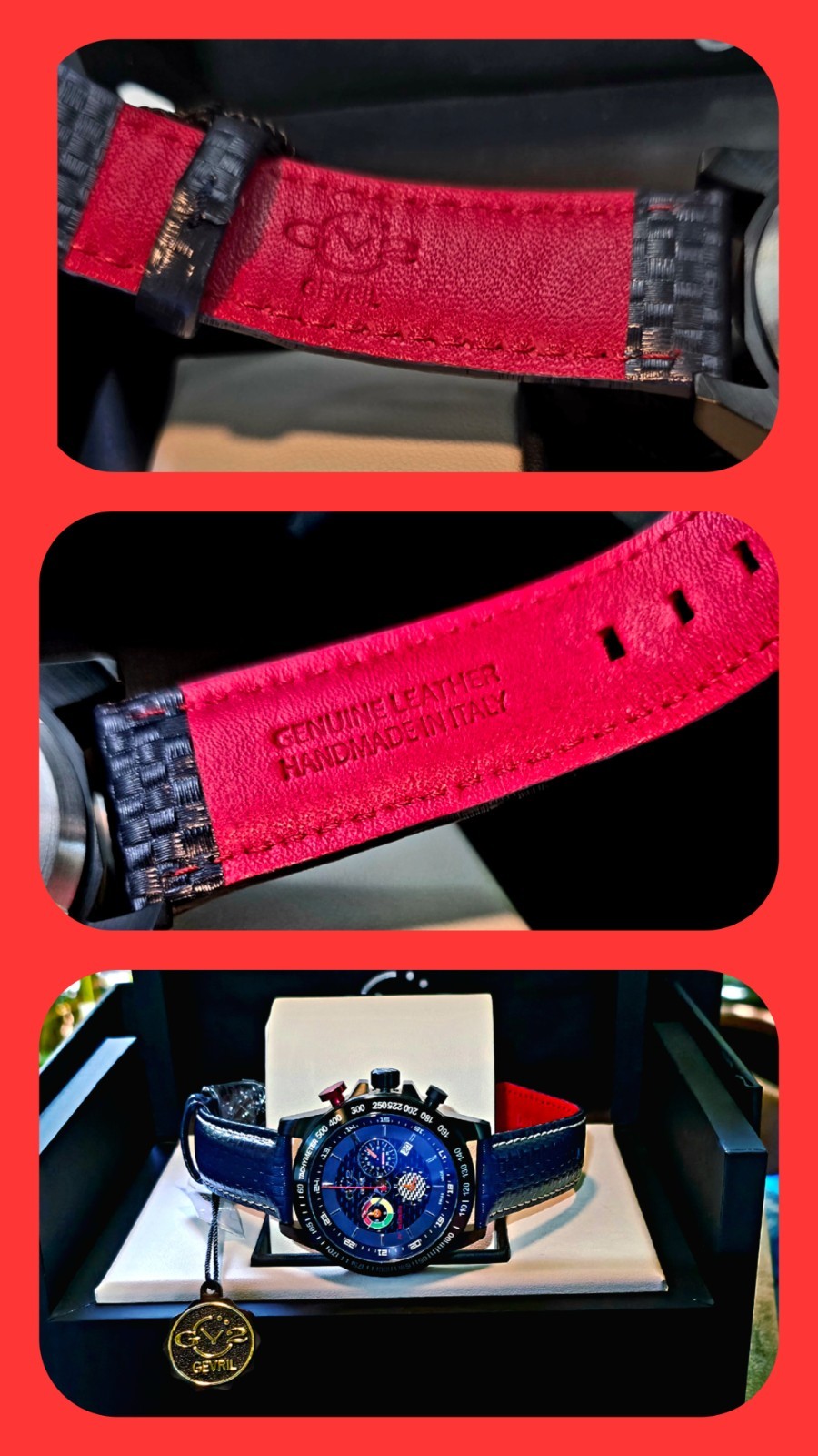 GEVRIL SCUDERIA SWISS MADE ⌚ TACHOMETER SAPPHIRE CRYSTAL CARBON FIBER BLUE ALARM