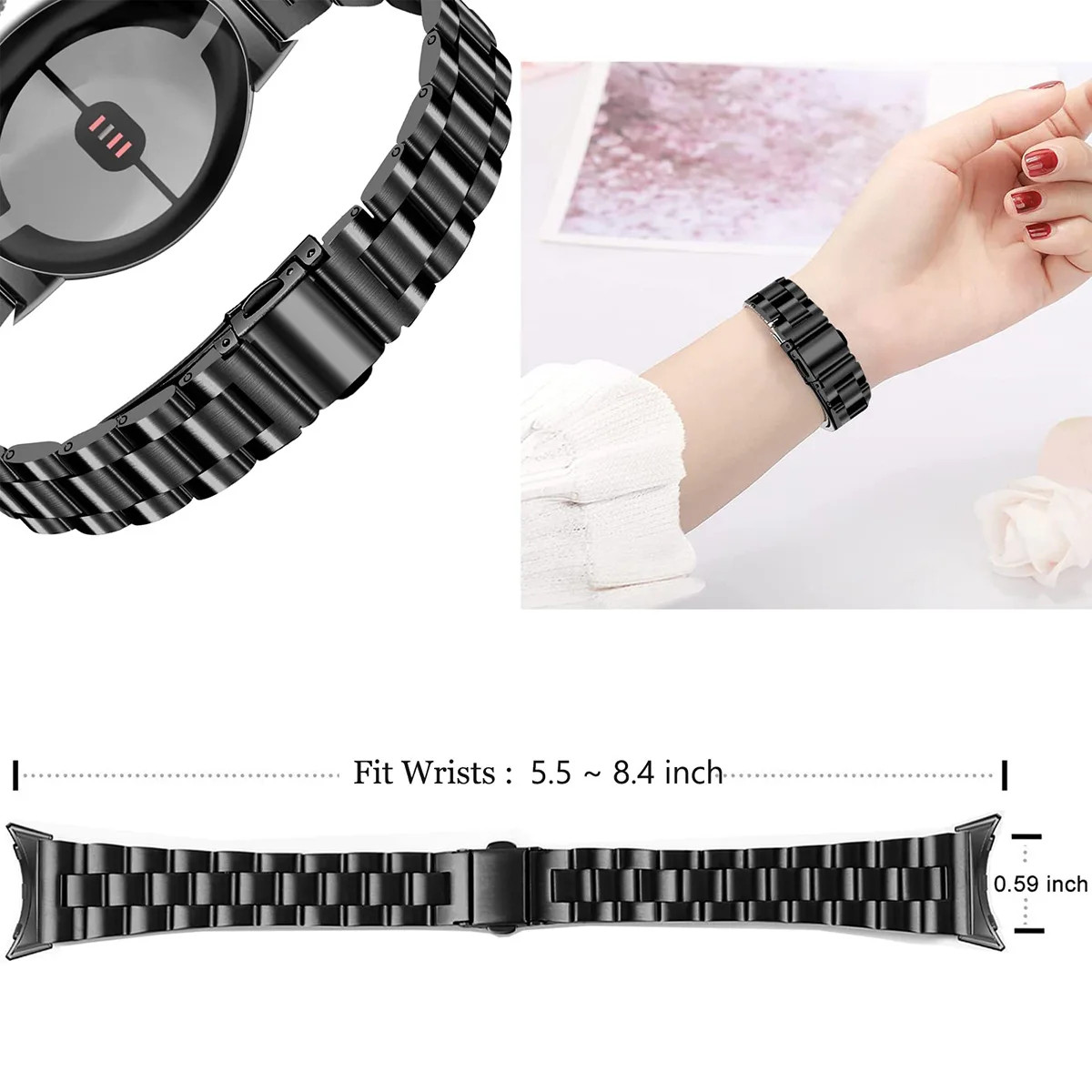Slim Solid Steel Watch Band for Google Pixel Watch 4 3 2 41 45mm Strap Bracelet