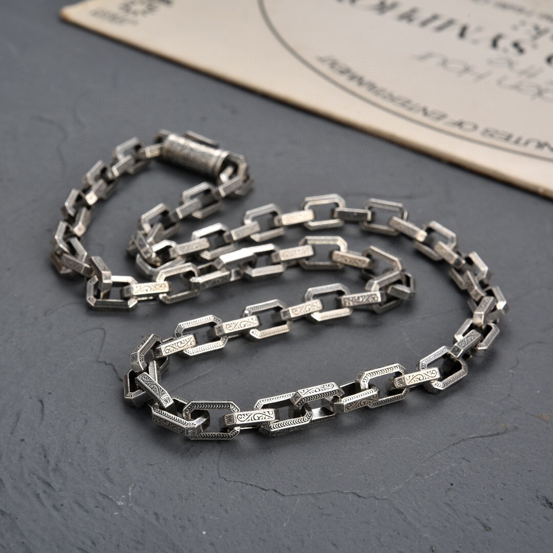 8.5MM Heavy Real 925 Sterling Silver Rectangle Link Chain Necklace Men Punk 24″
