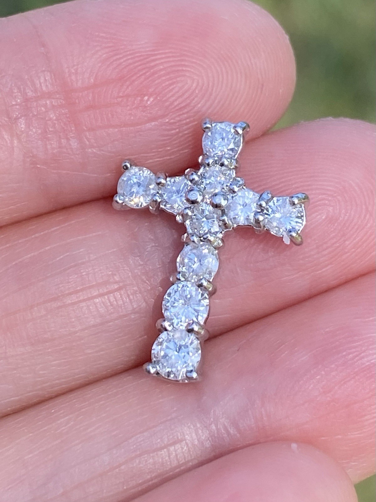 Solid Platinum 1.00TCW 100% Natural Diamond Cross Pendant