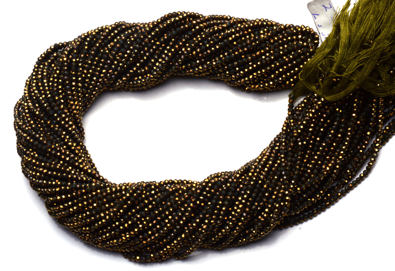 Natural Gemstone Golden Pyrite Micro Faceted 2.5MM Round Beads 13″ Strand