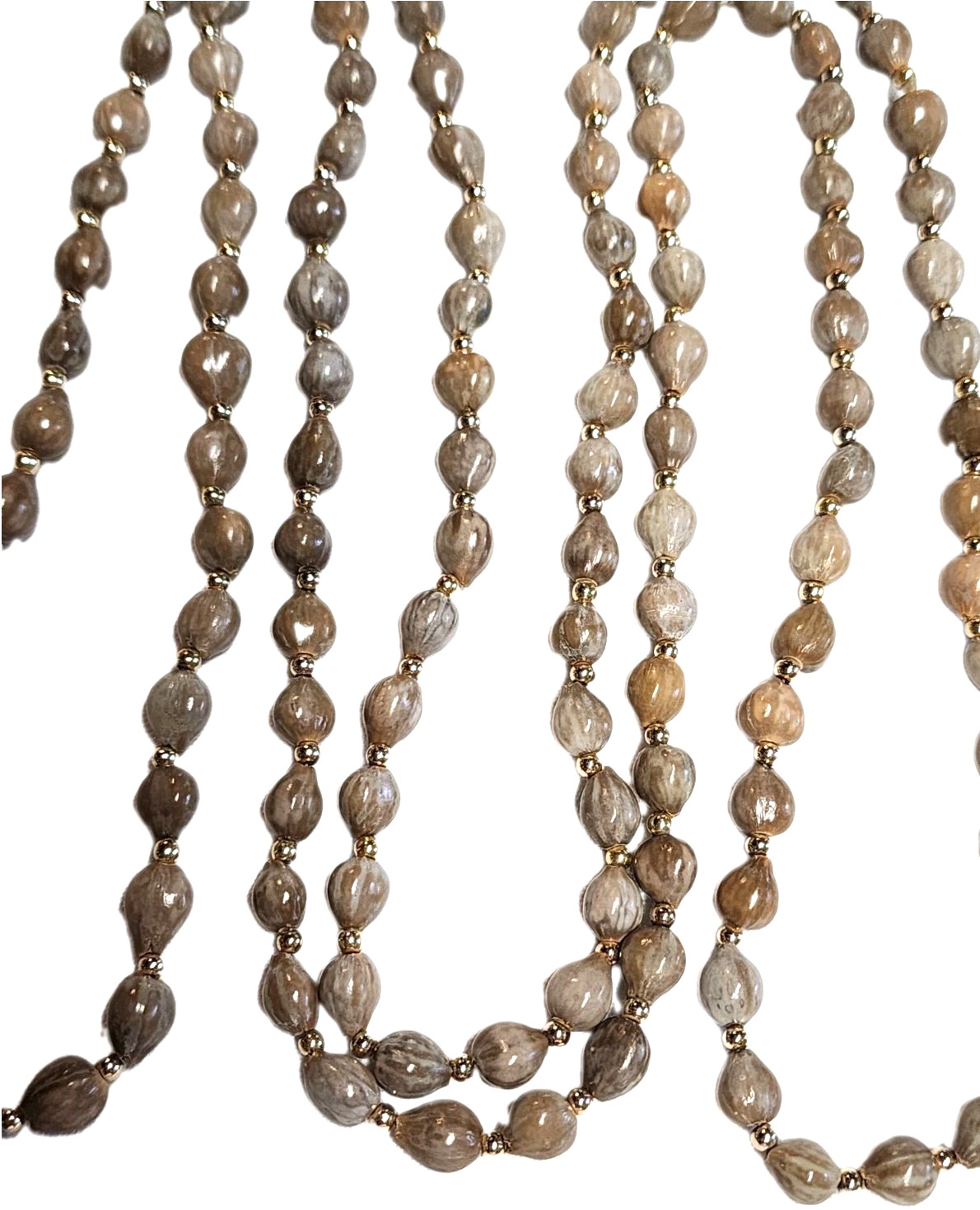Vintage Brown & Gray Job’s Tears Natural 9-10mm Beaded Necklace Gold Tone 55″