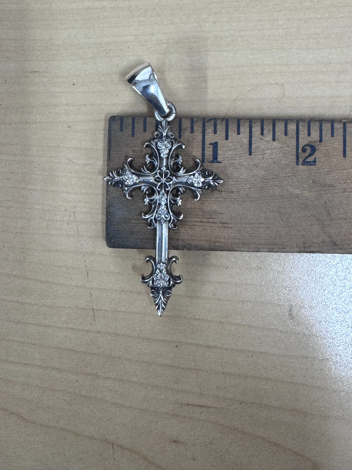 Oxidized Gothic Cross Charm Pendant 2.5″ Polished Solid Sterling Silver .925