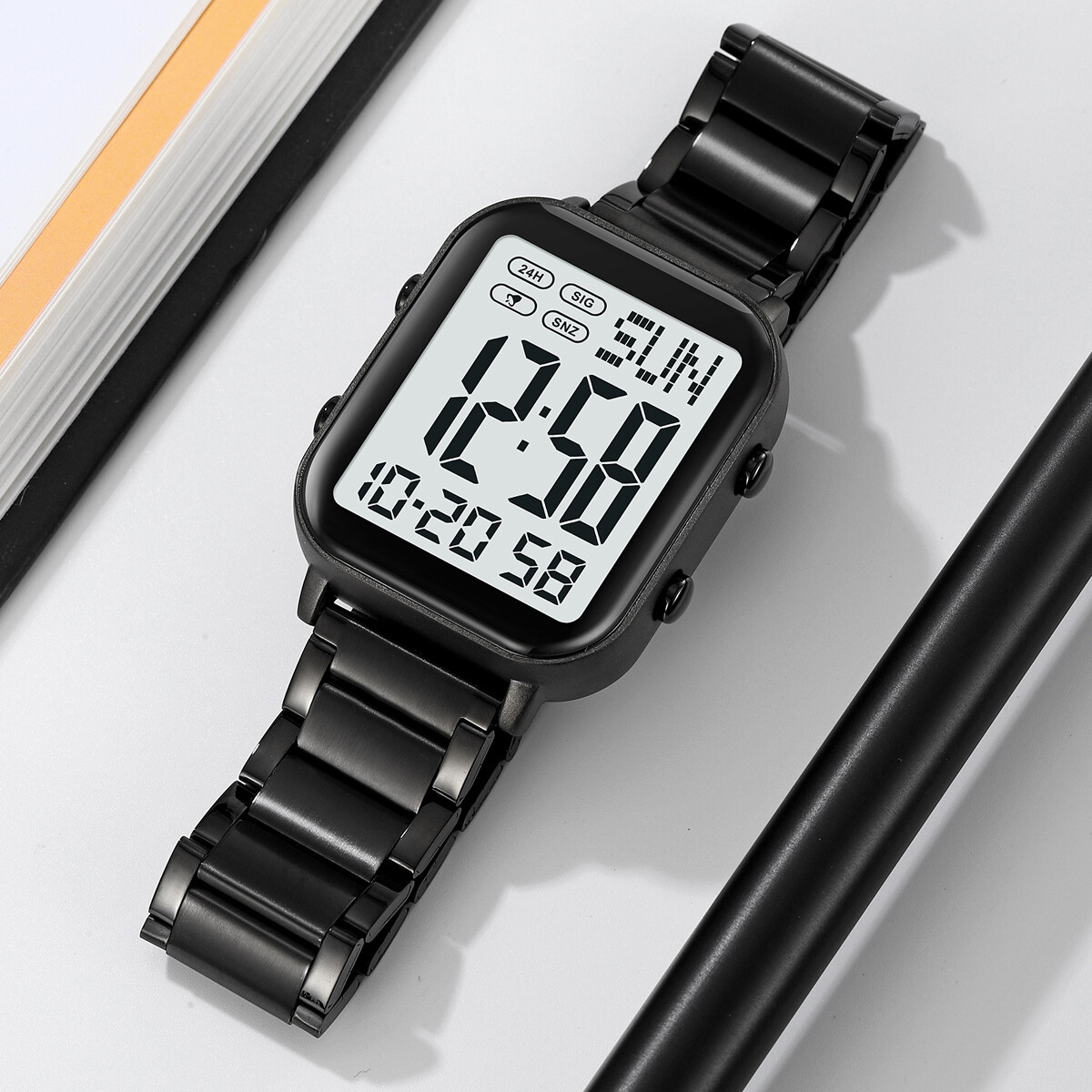 NEW Men Watch Rectangle Digital Wristwatch Full Steel Electronic Digital Watch