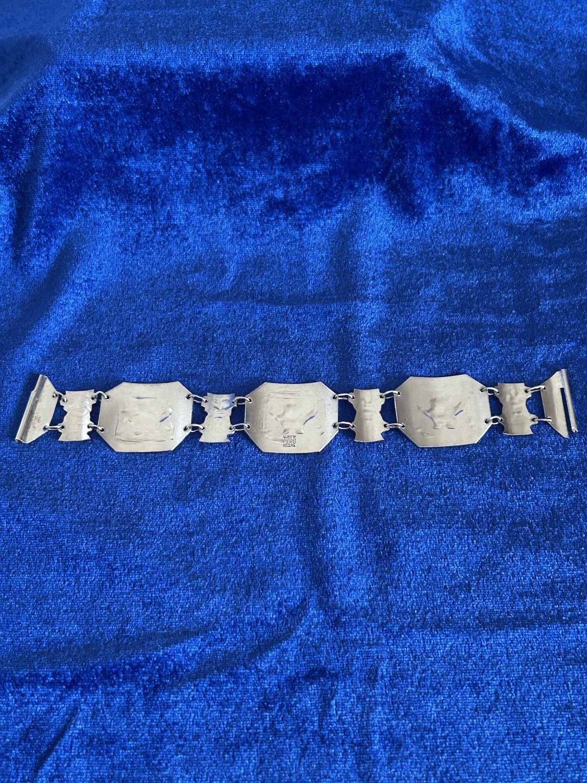 Vintage Estate Sterling Silver Inca Guardians Panel Bracelet Handmade Peru Old