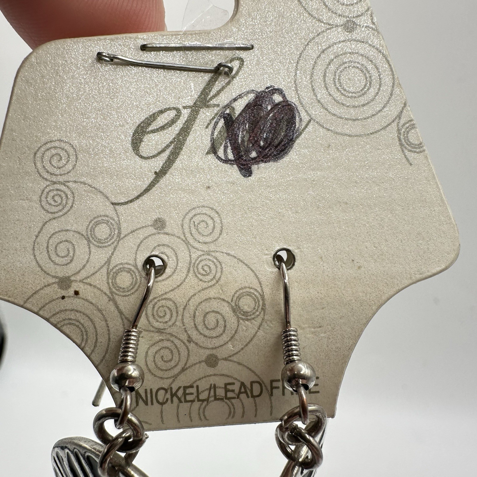 VTG New Silver Tone Dangle Earrings Round Tiger Zebra Emboss Nickel/Lead Free