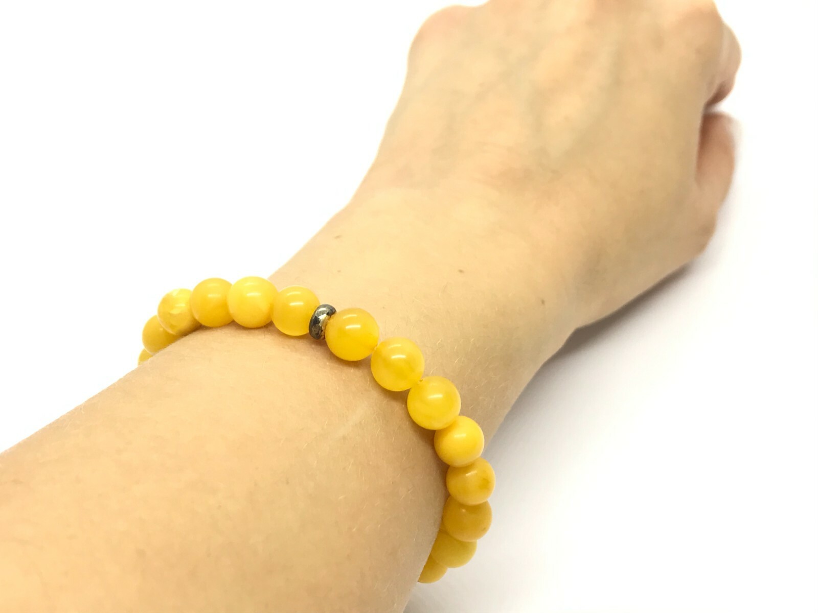 AMBER BRACELET Round Natural Baltic Amber Beads Egg Yolk Yellow Ladies 6,4g A104