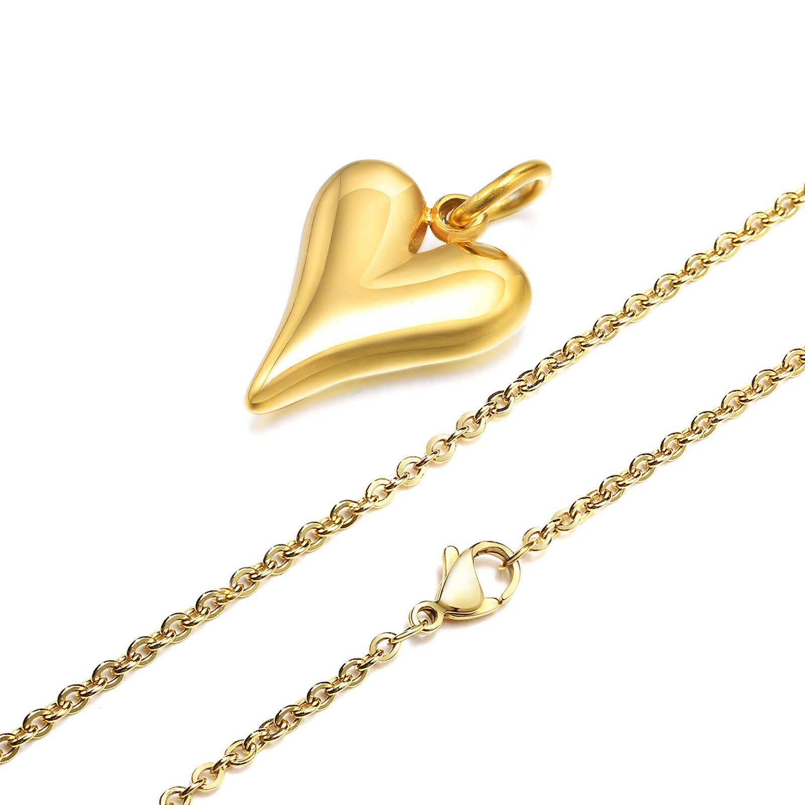 50CM Stainless Steel Heart Pendant Gold /Steel Color Love Women Necklace Jewelry