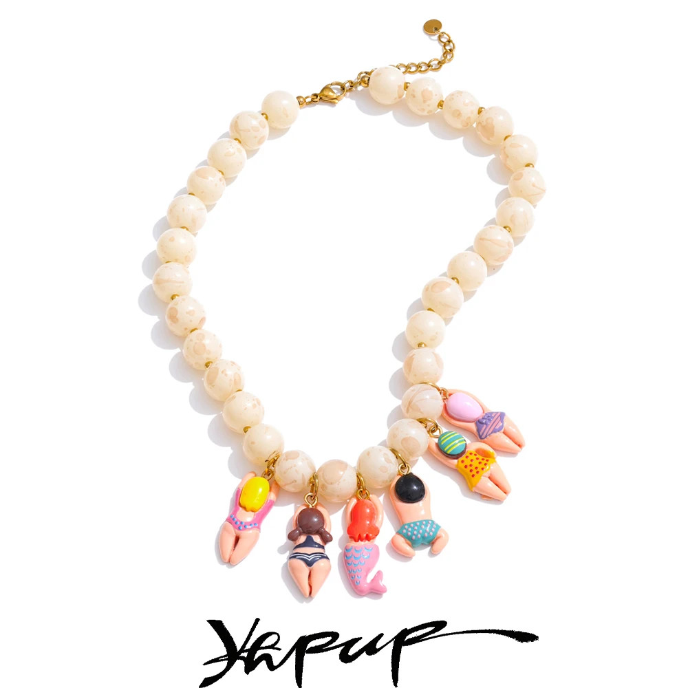 Unique Handmade Jewelry Imitation Stone Beads Chain Doll Drop Summer Necklace
