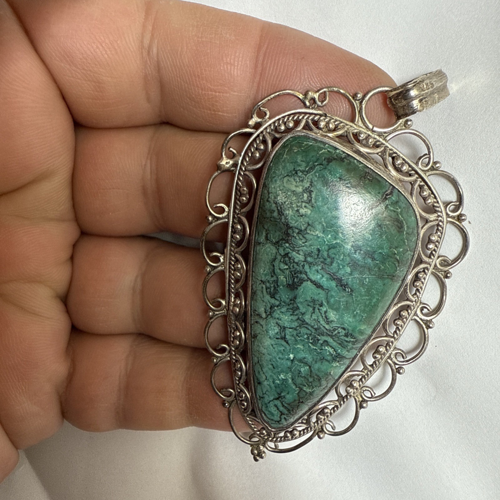Israel Eilat Stone Pendant Handmade Vintage Filigree Big Stone