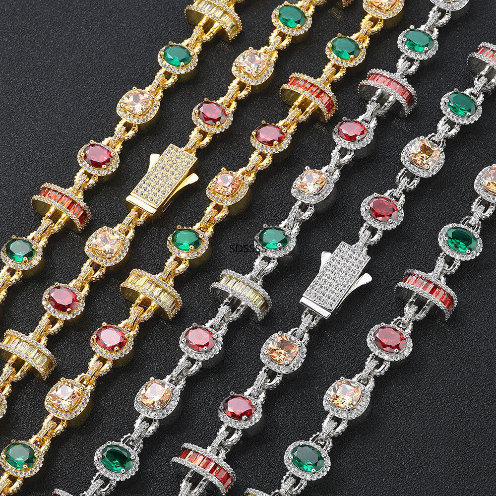 Jewelry Men Women Gift Hip Hop Tennis Chain Necklaces Bracelet Colorful