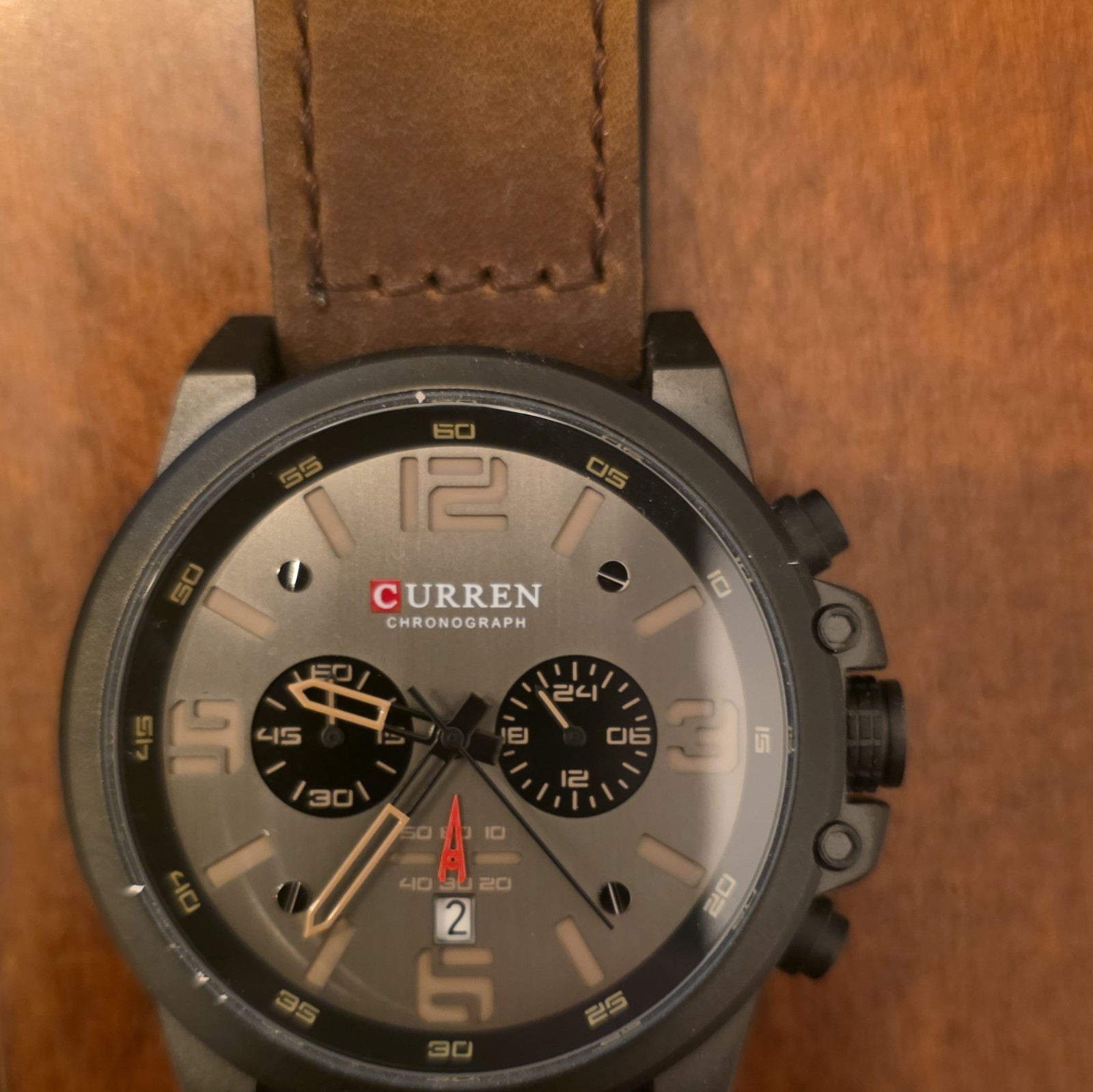 Curren 8314 Men’s Quartz Chronograph Date Black Case Brown Leather 48-51.9mm