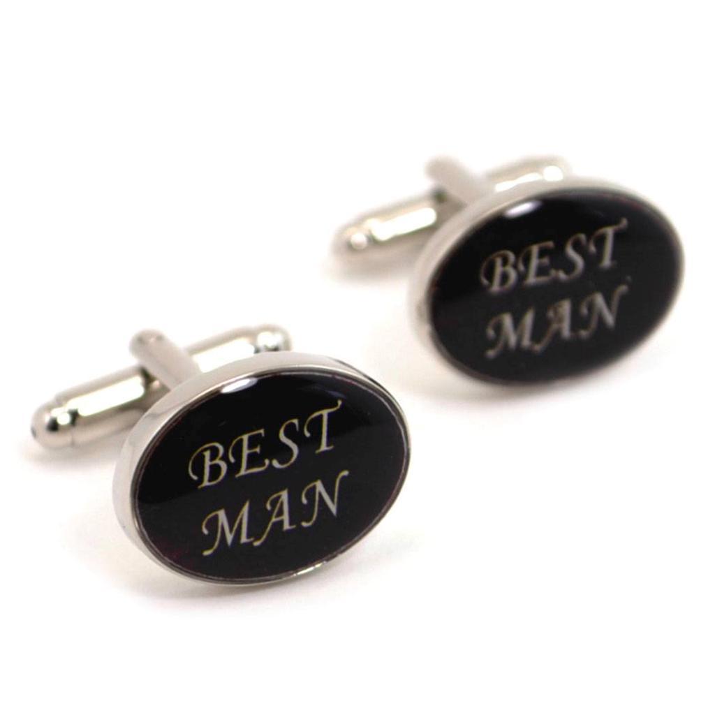 PERSONALISED WEDDING PARTY CUFFLINKS PAIR High Quality NEW w GIFT BAG Black Oval