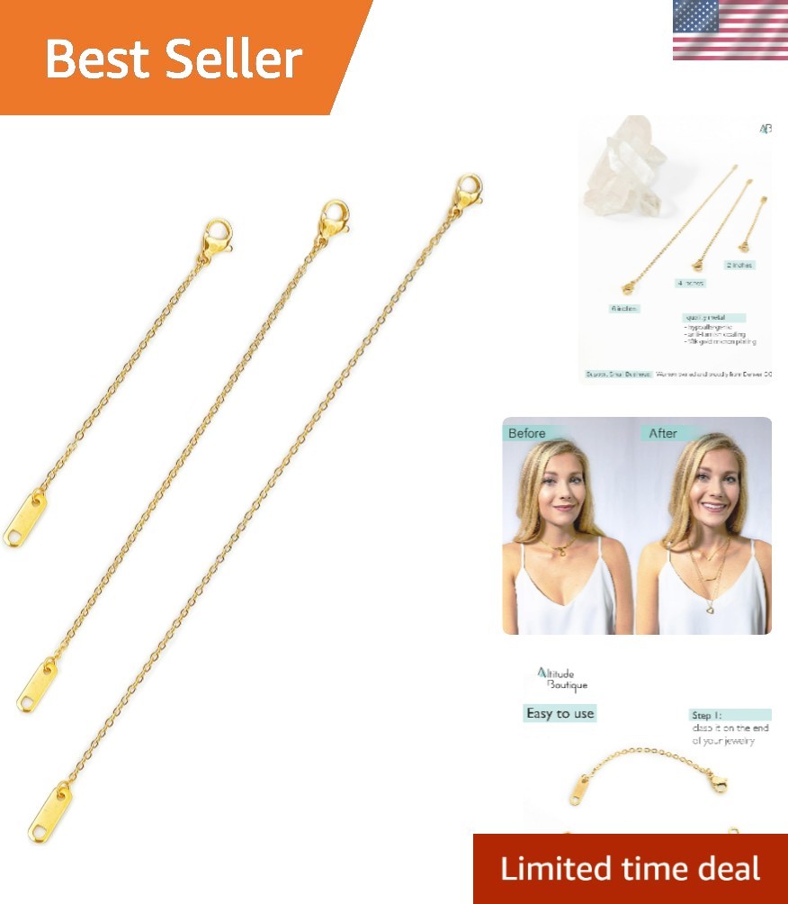18k Gold Plated Necklace Extenders Delicate Necklace Extender Chain Set for W…