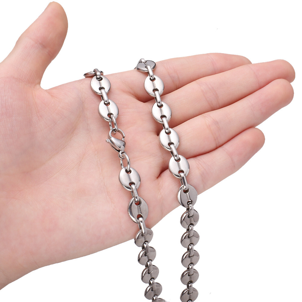 7mm/9mm/11mm Men’s Stainless Steel Coffee Beads Chain Necklace 16″-40″ 4Colors