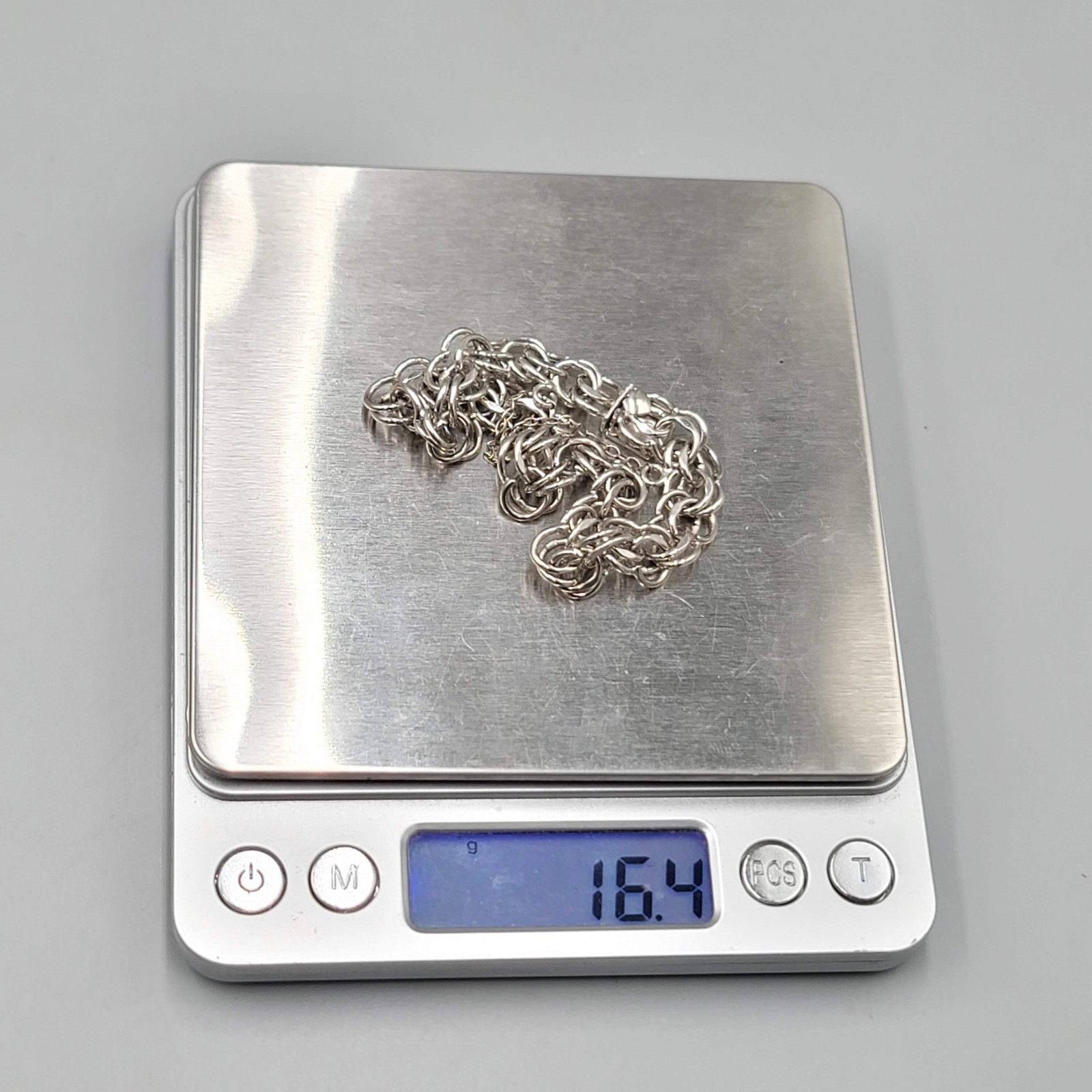 Elco Sterling Silver Double Link Charm Bracelet 7″ Safety Chain 16.4 grams