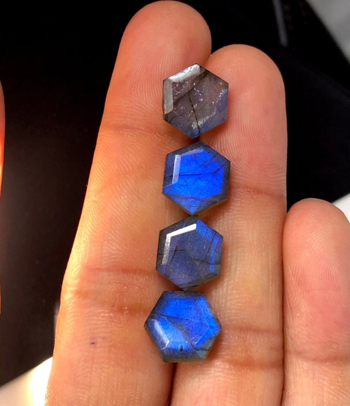 Natural Blue Labradorite Hexagon Step Cut 10mm to 15mm Loose Gemstone