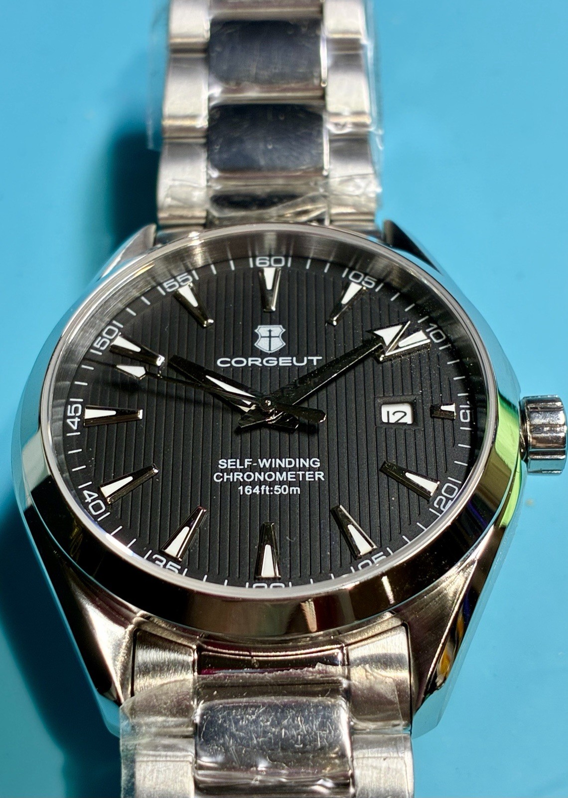 CORGEUT AUTOMATIC SAPPHIRE 41MM BLACK TEAKED DIAL OCEANMASTER STAINLESS STEEL