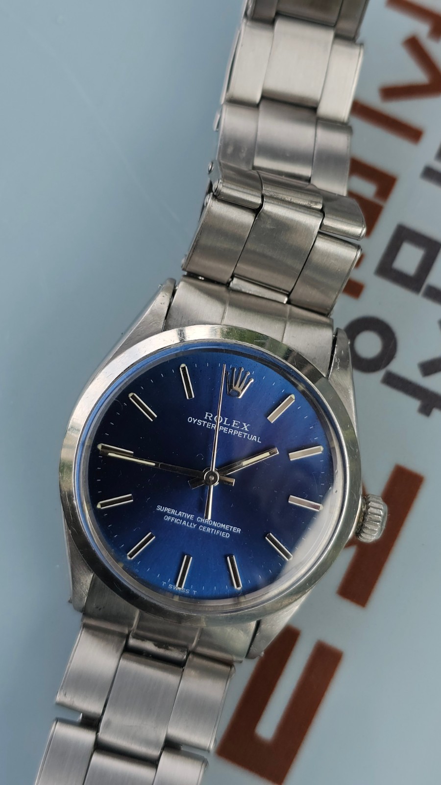 Rolex Oyster Perpetual 1002 Blue Dial Men’s Automatic Watch 1969