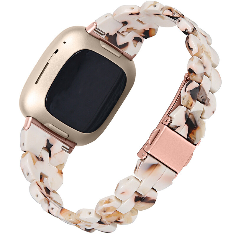 For Fitbit Versa 3/4 Sense/Sense2 Rhombic Resin Stainless Steel Watch Band Strap