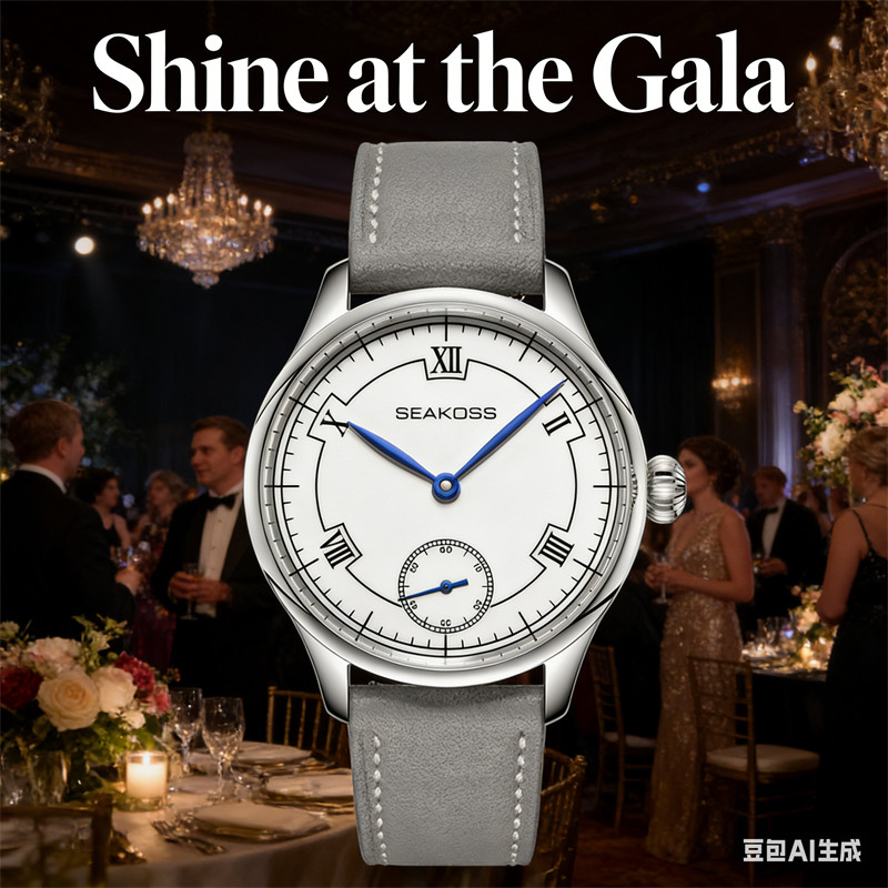 SEAKOSS Manual Wind Mechanical Watch White Roman Dial Blued Hands Small Second