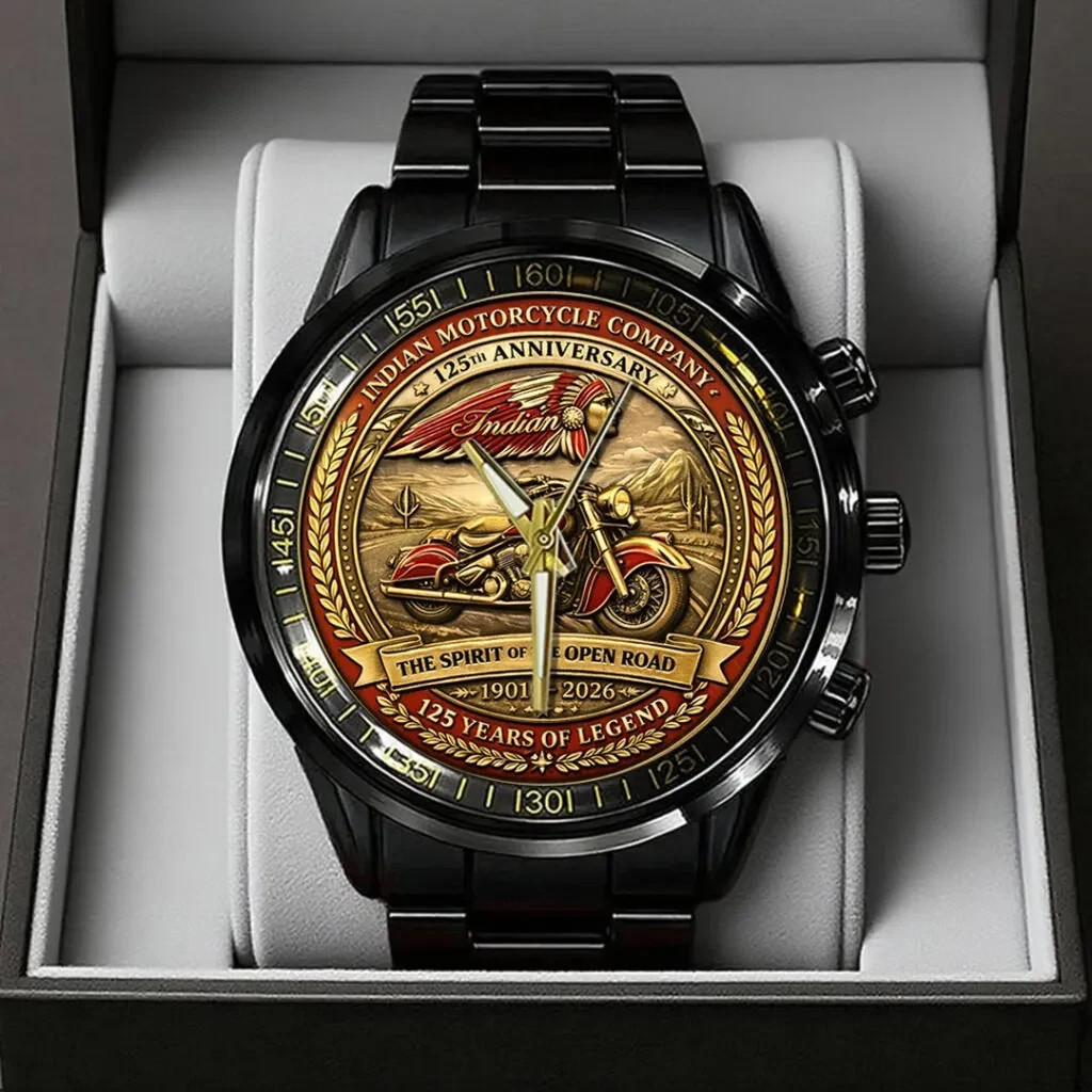 Indian Motorcycle 125th Anniversary Black Stainless Steel Watch