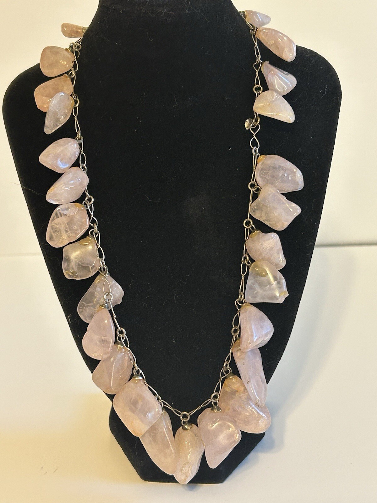 RARE One Of A Kind ROSE QUARTZ Necklace 18in Varying Stone Size/Shape 114g *See