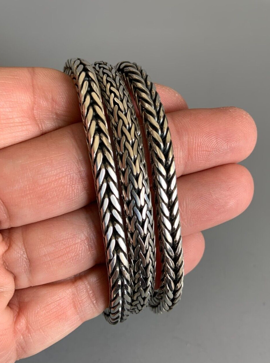 Sterling Silver 3-Strand Bali Style Foxtail Weave Woven 8″ Bracelet UNISEX 108g