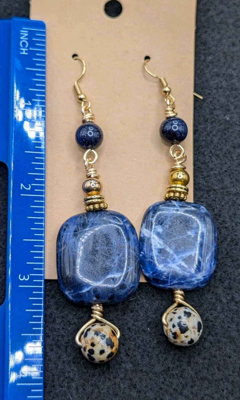 Women’s Artisan Stylish Boho Blue Beaded Drop Dangly Hook Earrings 💙🖤🩶🤍🤎
