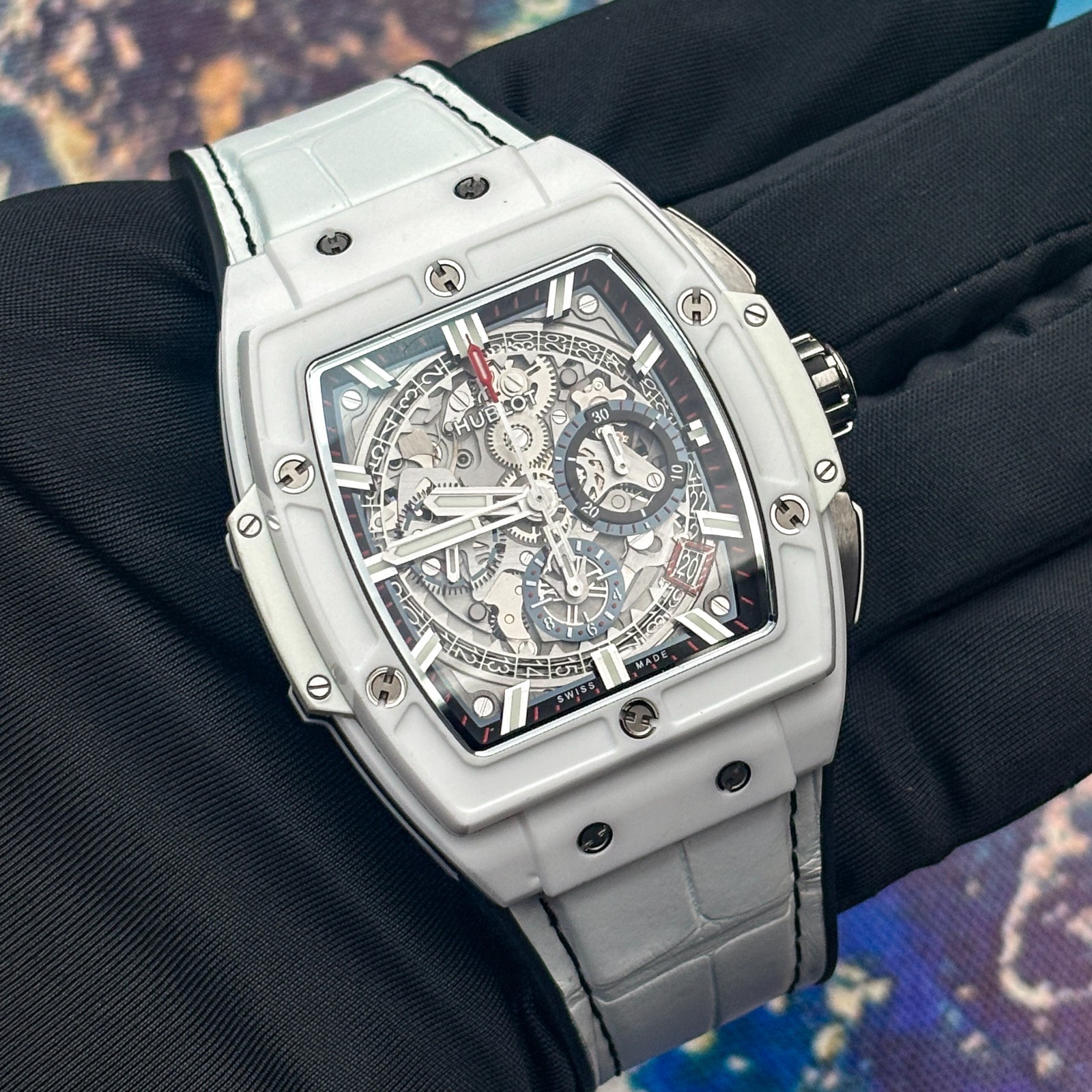 Hublot Spirit of Big Bang White Ceramic Alligator 42mm Skeleton 641.HX.0173.LR