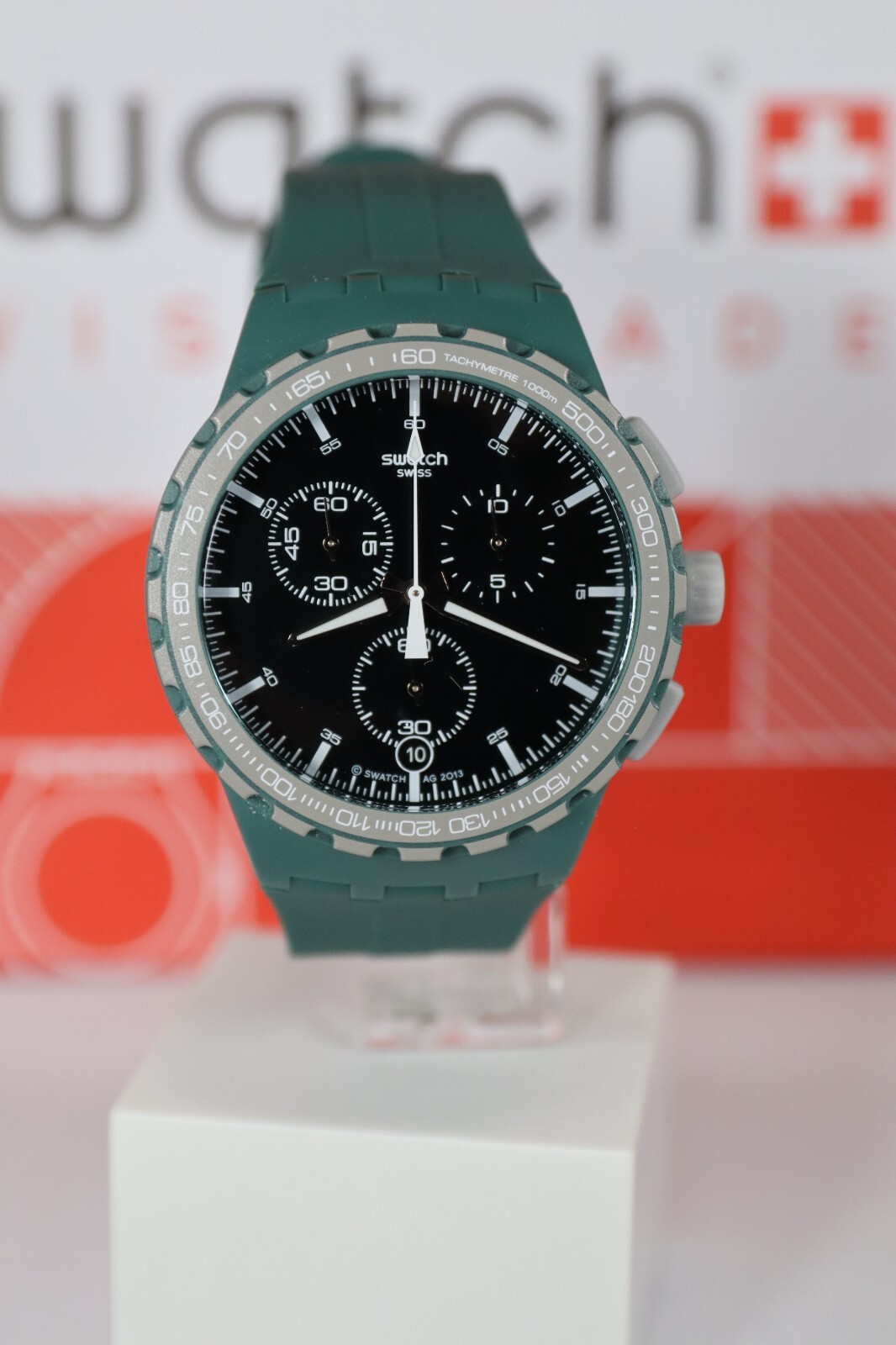 SWATCH SWISS MADE RACING ROAR MEN’S CHRONOGRAPH WATCH FOREST GREEN SUSG403 42MM