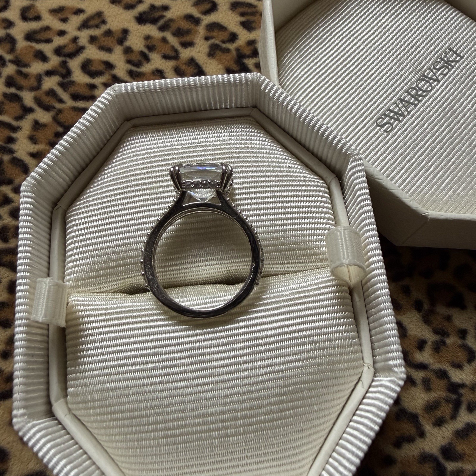 Swarovski Crystal Stilla Cocktail Ring Square-Cut Engagement CZ Size 52 6