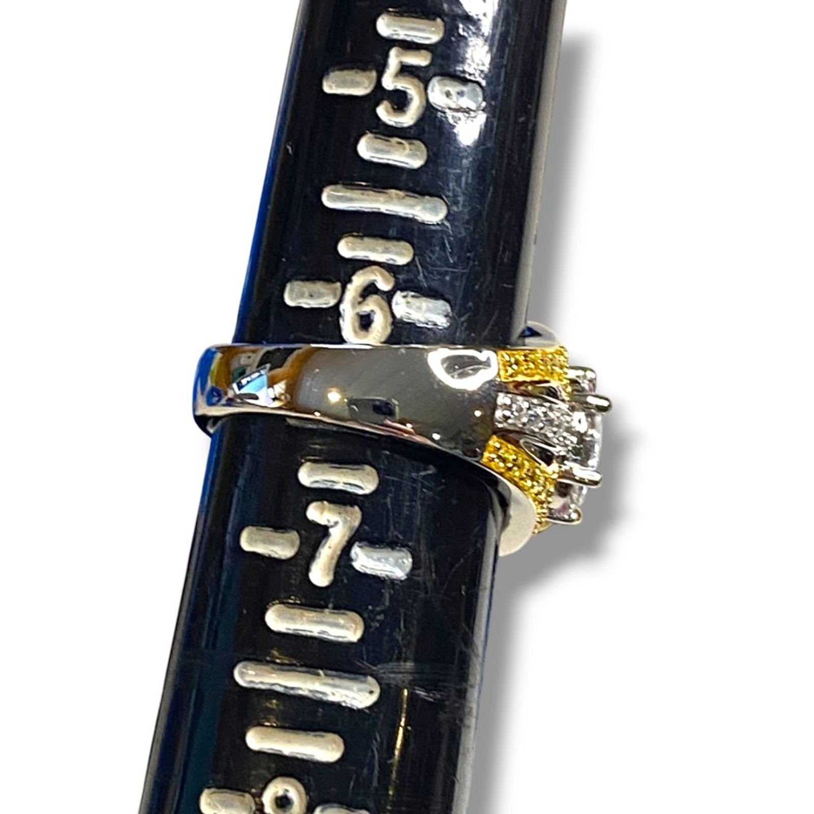 Size 6.5 Victoria Wieck PAJ Vermeil Yellow & Clear CZ Three Stone Cocktail